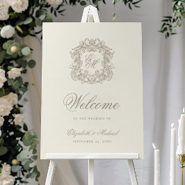 Elegant Wedding Monogram Crest Ivory Welcome