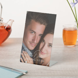 Elegant Wedding Photo Save The Date Pedestal Sign
