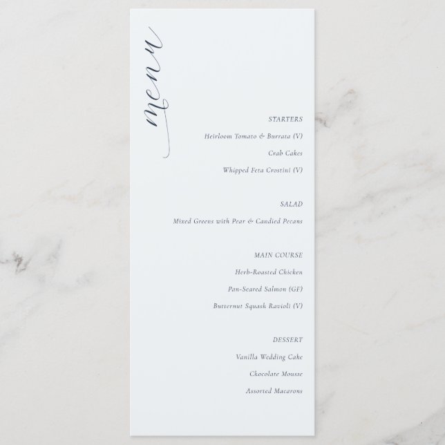 Elegant White Calligraphy Menu (Frente)
