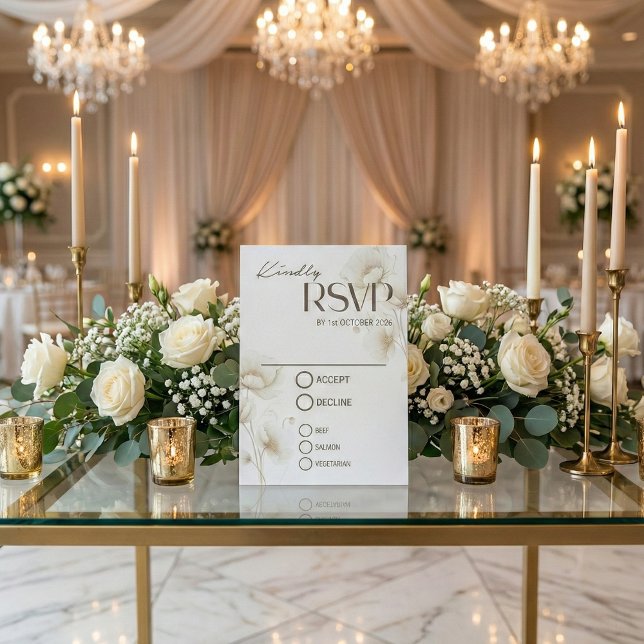 Elegant White Floral Wedding RSVP Card (Criador carregado)