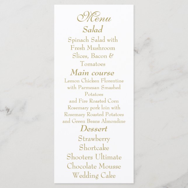 Elegant White & Gold Menu card (Frente)