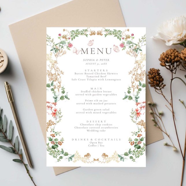 Elegant Wildflower Garden Floral Menu Card (Criador carregado)