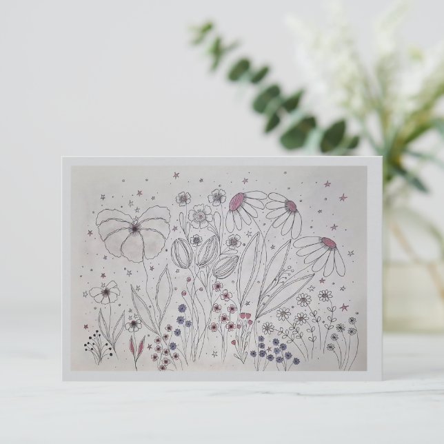 Elegant Wildflower Meadow Wedding RSVP Card (Em pé/Frente)