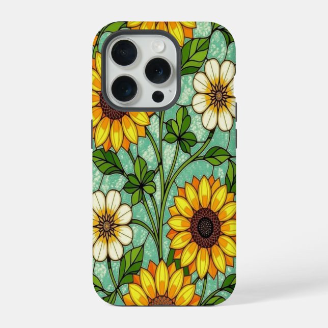 Elegant Wildflower sunflowers clover stained Glass (Verso)