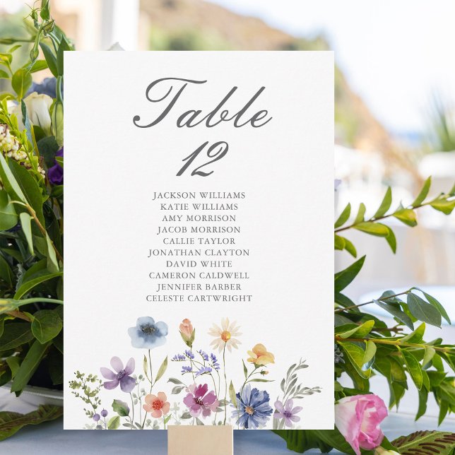 Elegant Wildflowers Wedding Table Number Card (Criador carregado)