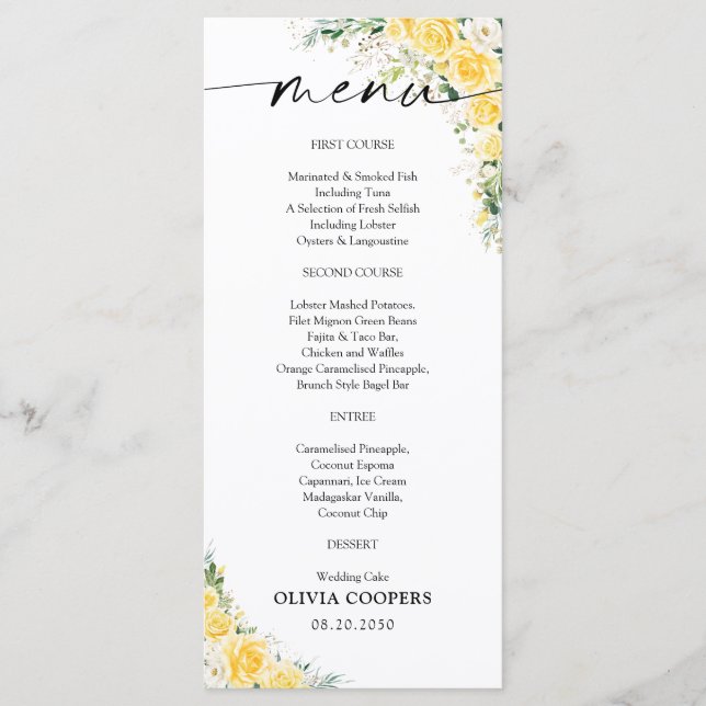 Elegant Yellow Baby Shower Menu (Frente)