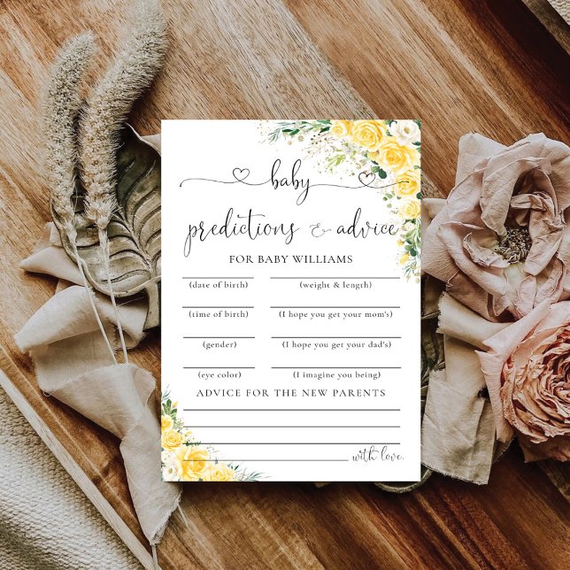Elegant Yellow Baby Shower Predictions Card  (Criador carregado)