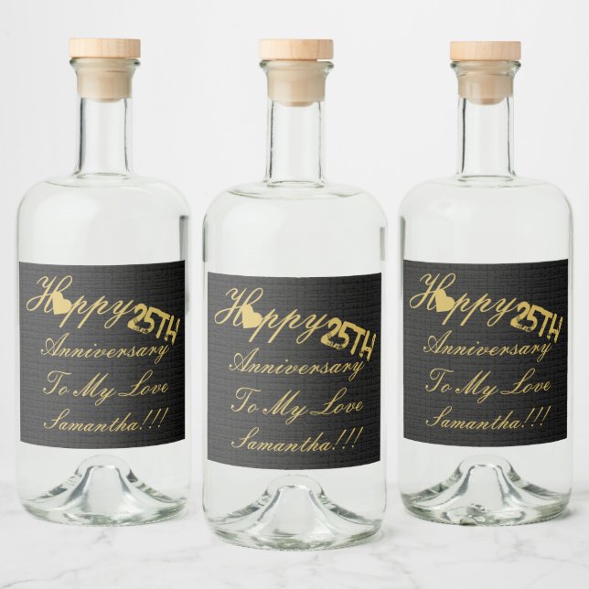 Elegante 25 de Aniversário Feliz Ouro Negro (Garrafas)