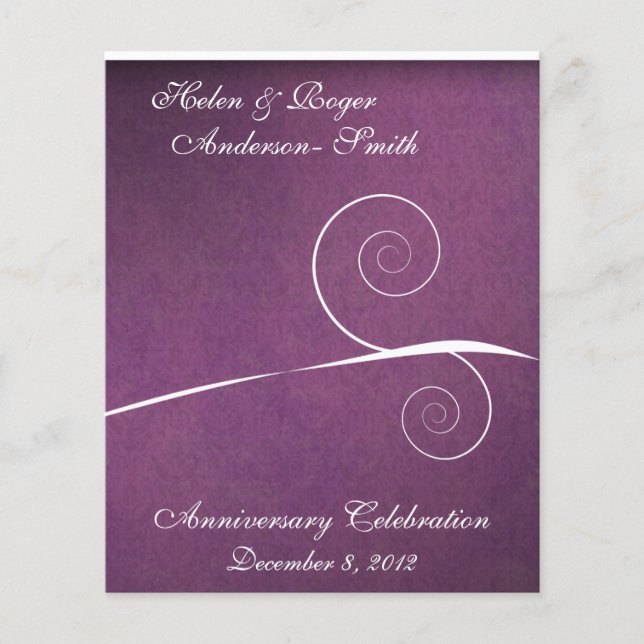 Elegante 25 do Aniversário Roxo Damask (Frente)