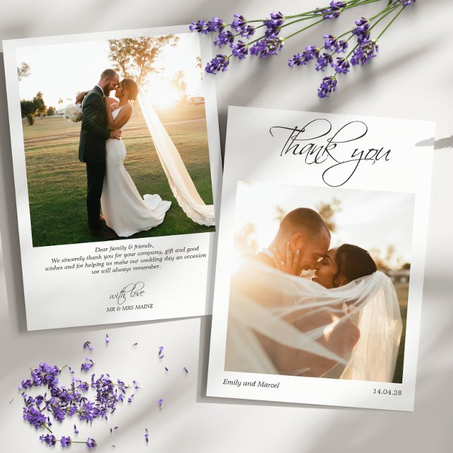 Elegante 2 Foto Caligrafia Obrigado Cartão de Casa (Criador carregado)