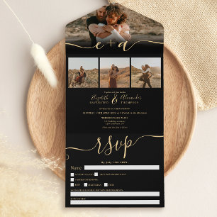 Elegante 4 Fotografias douradas, casamento negro c