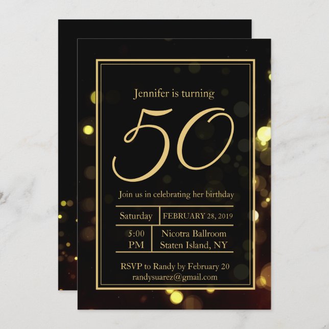 Elegante 50 e Convite de aniversário fabuloso (Frente/Verso)