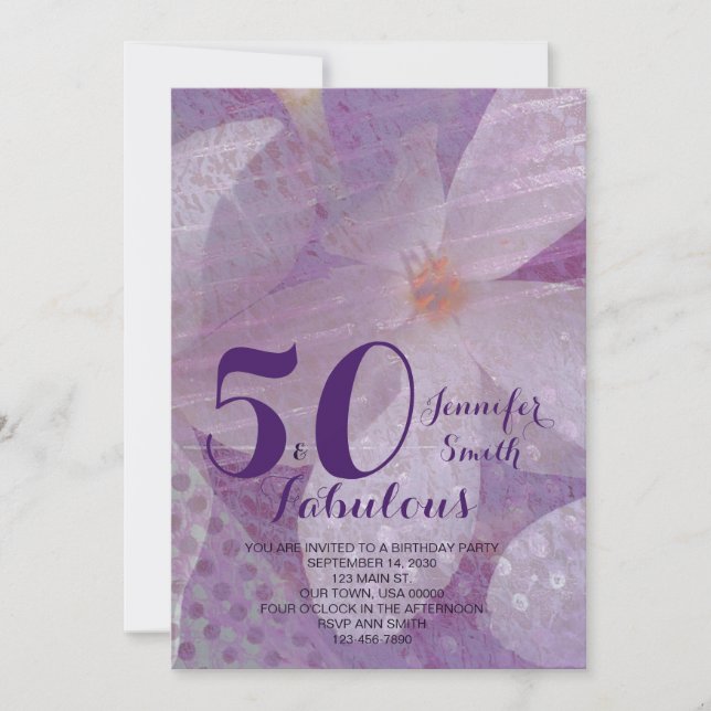 Elegante 50 e Fabuloso Convite de Aniversário para (Frente)