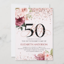 Elegante 50.o convite para o aniversário floral