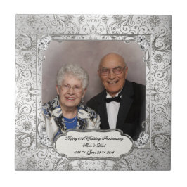 Elegante 60º Azulejo de Foto do Aniversário de Cas