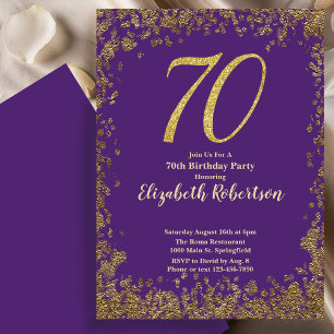 Elegante 70 Purpl Birthday Convite Sequência Doura