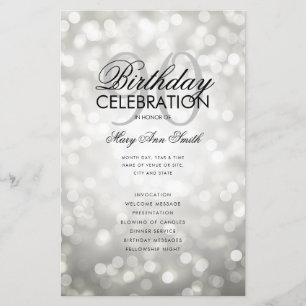 Elegante 90 Birthday Program Lights Silver Menu