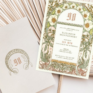 Elegante 90 de Aniversário Convite Art Nouveau Muc