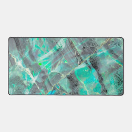 Elegante Abstrato Turquoise Marble Opal Monograma