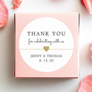 Elegante adesivo de agradecimento coração dourado 