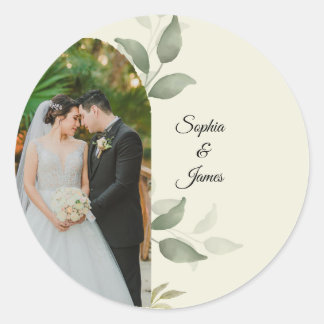 Elegante Adesivo Redondo de Foto de Casamento com 