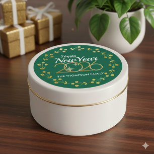 Elegante Adesivo Verde e Dourado Feliz Ano Novo 20