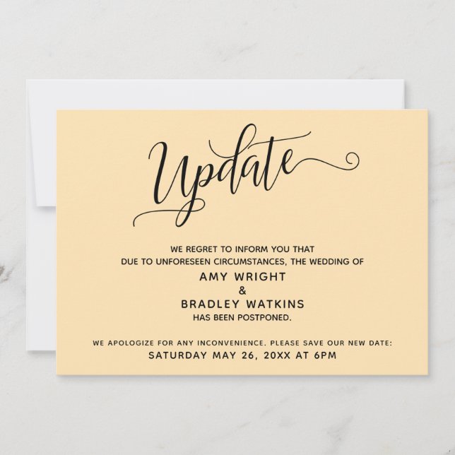 Elegante Adiou Anúncio de Casamento Pale Peach (Frente)