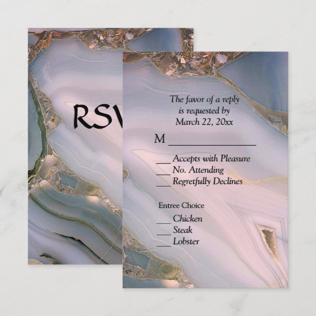 Elegante Ágata Mármore Rosa RSVP com Opções de Men (Frente/Verso)