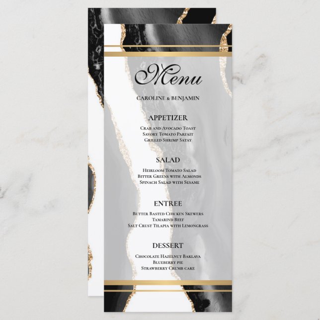 Elegante agate Wedding Menu (Frente/Verso)