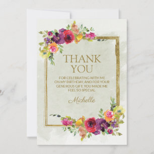 Elegante Agradecimento de Aniversário Floral Femin