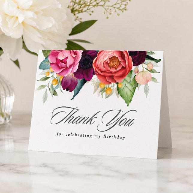 Elegante Agradecimento de Aniversário Floral Rústi (Criador carregado)