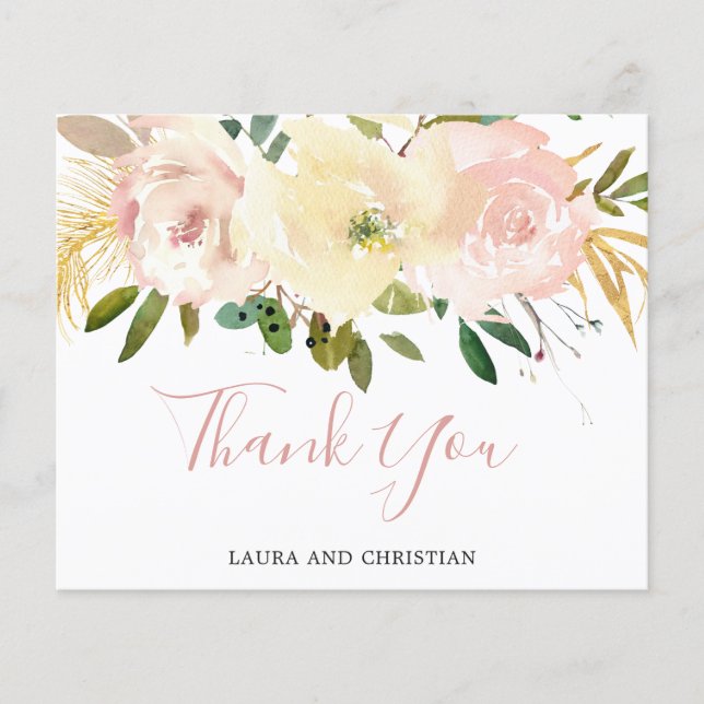 Elegante Agradecimento de Casamento Cor-de-rosa Fl (Frente)