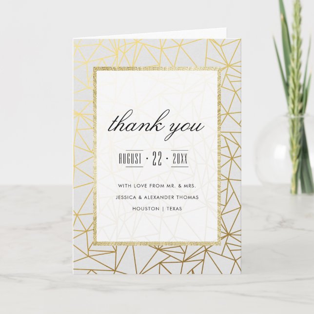 Elegante Agradecimento de Casamento Dourado e Bran (Frente)