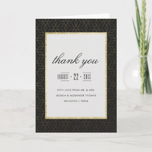 Elegante Agradecimento de Casamento Dourado e Pret
