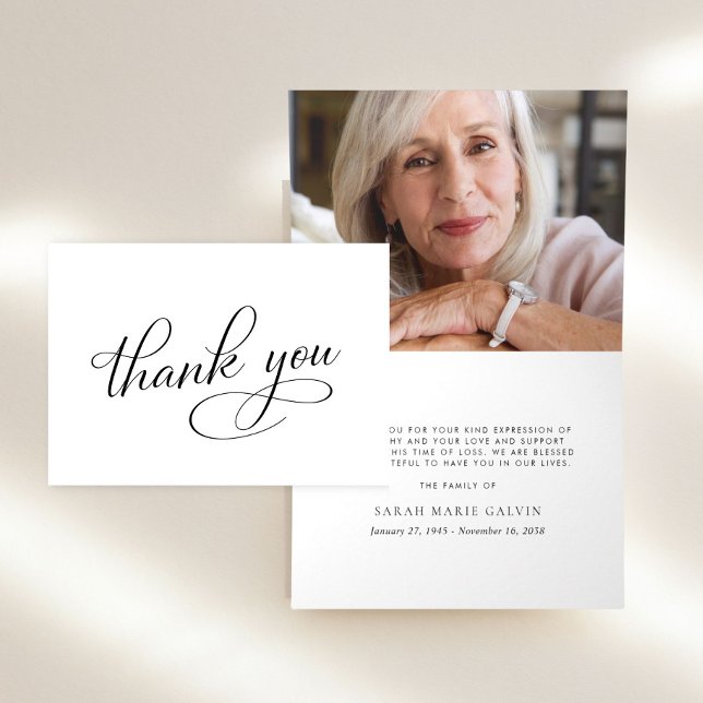 Elegante Agradecimento de Foto de Memorial de Fune (Elegant Funeral Memorial Photo Thank You Card)