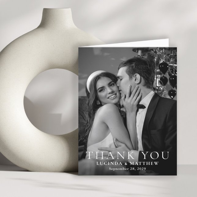 Elegante Agradecimento de Fotos de Casamento (Personalize with your wedding photo and thank you message inside.)