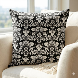 Elegante almofada de lançamento Damask preta e bra