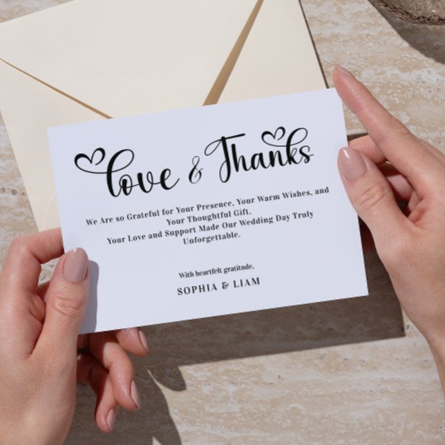 Elegante Amor e Agradecimento Coração Roteiro Casa (love and thanks wedding thank you cards elegant black and white script calligraphy modern simple )