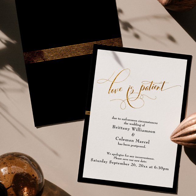 Elegante Amor é Paciente Cartão Preto e Dourado co (Criador carregado)