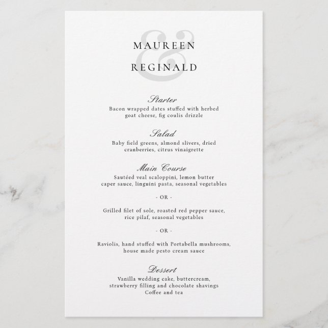 Elegante Ampersand Menu Formal Traditional Wedding (Frente)