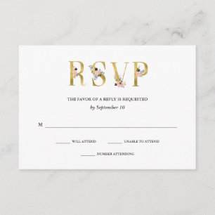 Elegante Ampersand RSVP de Casamento Dourado e B