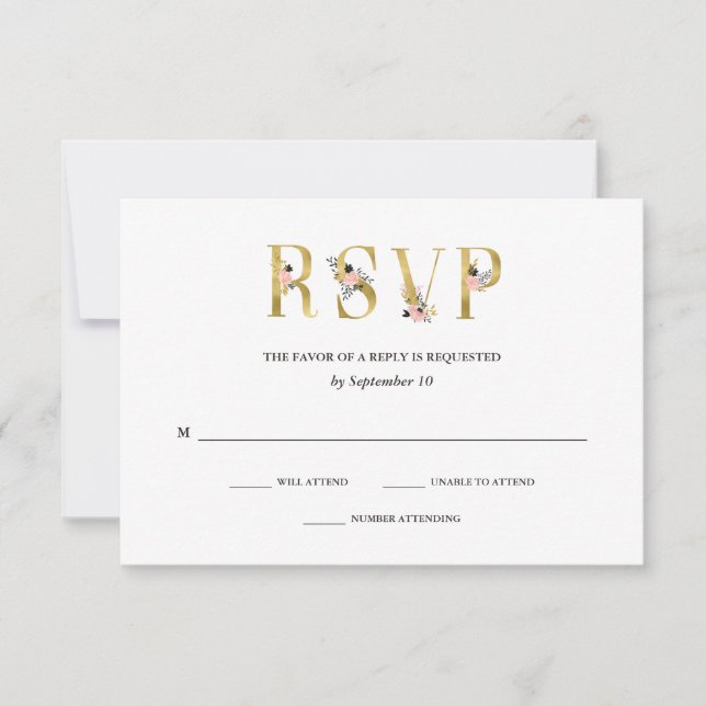 Elegante Ampersand | RSVP de Casamento Dourado e B (Frente)
