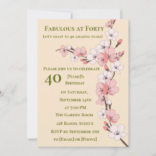Elegante aniversário de 40 anos Floral Convite par