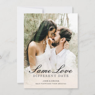 Elegante Anúncio de Adiamento de Casamento em Scri