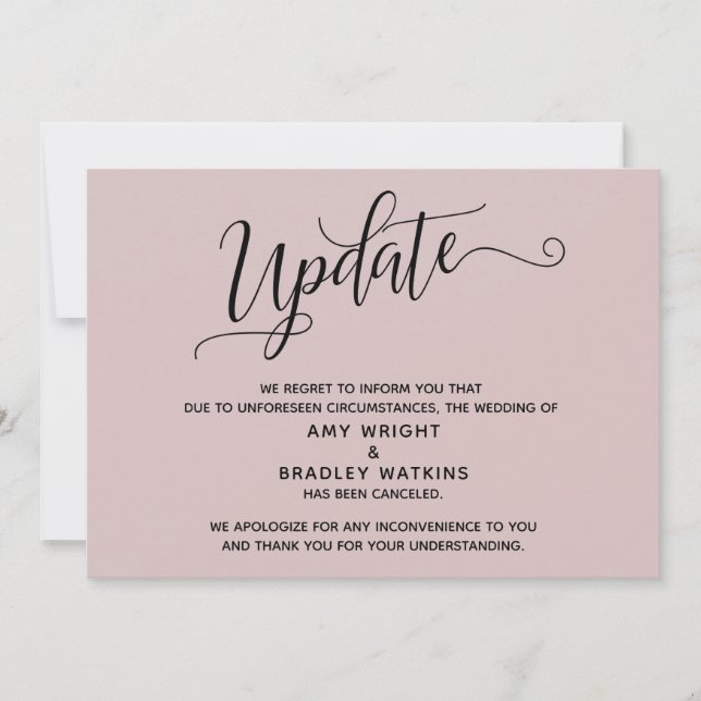 Elegante Anúncio de Casamento Cancelado Rosa Empoe (Frente)