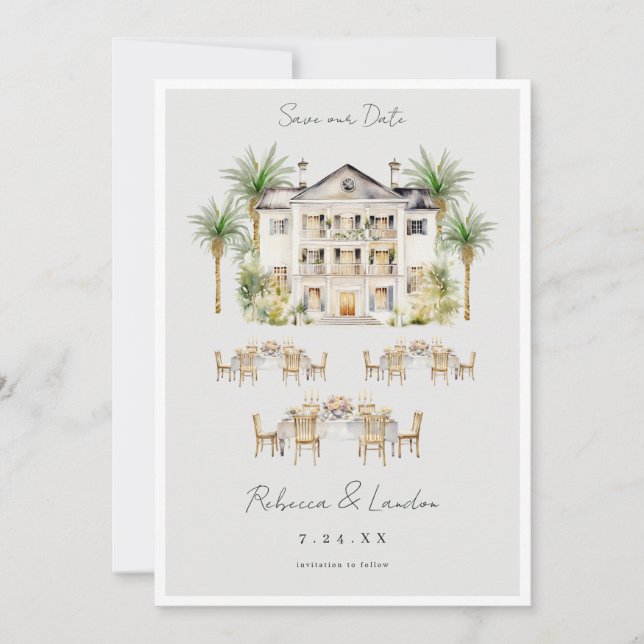 Elegante Anúncio de Noivado Save The Date (Frente)