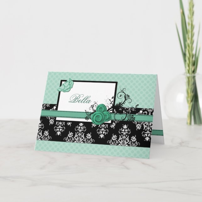 elegante aqua floral Negócios Obrigado Cartões (Frente)