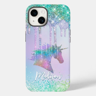 Elegante aqua Unicorn Glitter Drives monograma