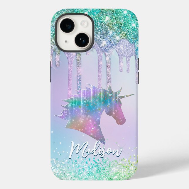 Elegante aqua Unicorn Glitter Drives monograma (Verso)