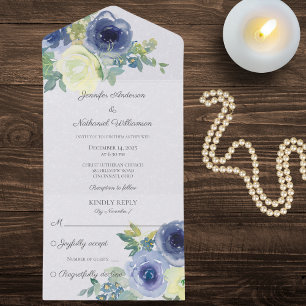 Elegante Aquarela Azul e Rosas de marfim